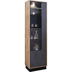 Фото - Шкаф с витриной «Лайн» П6.619.0.01 (П619.01-1), ЛДСП, Камень серый/Дуб вотан/Чёрный