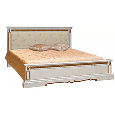 Фото - Кровать двойная «Милана» низкое изножье мягкая спинка, массив дуба, Слоновая кость с золочением, без механизма, 2000x1600 мм, 2197х1772х1035